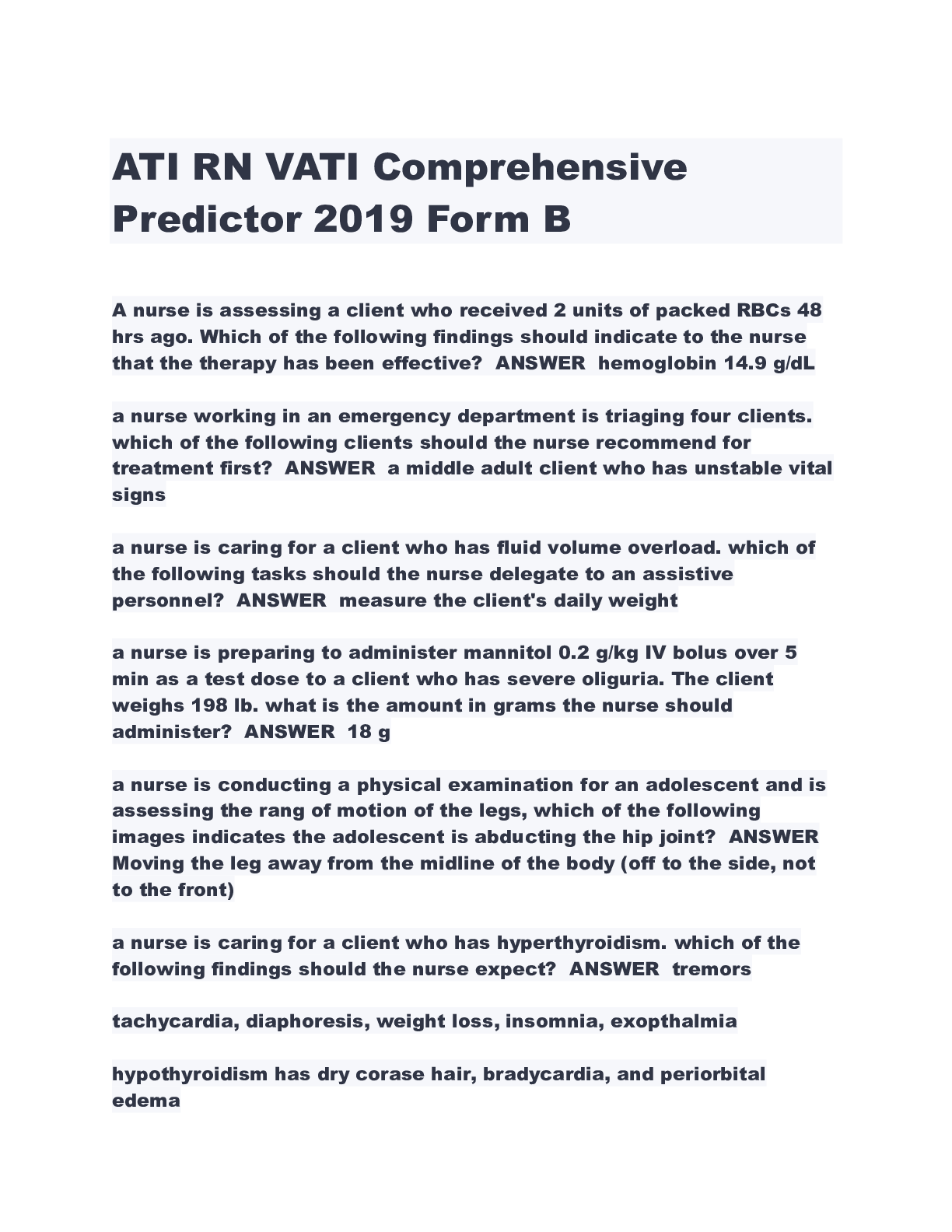 Preview image for ATI RN VATI Comprehensive Predictor 2019 Form B